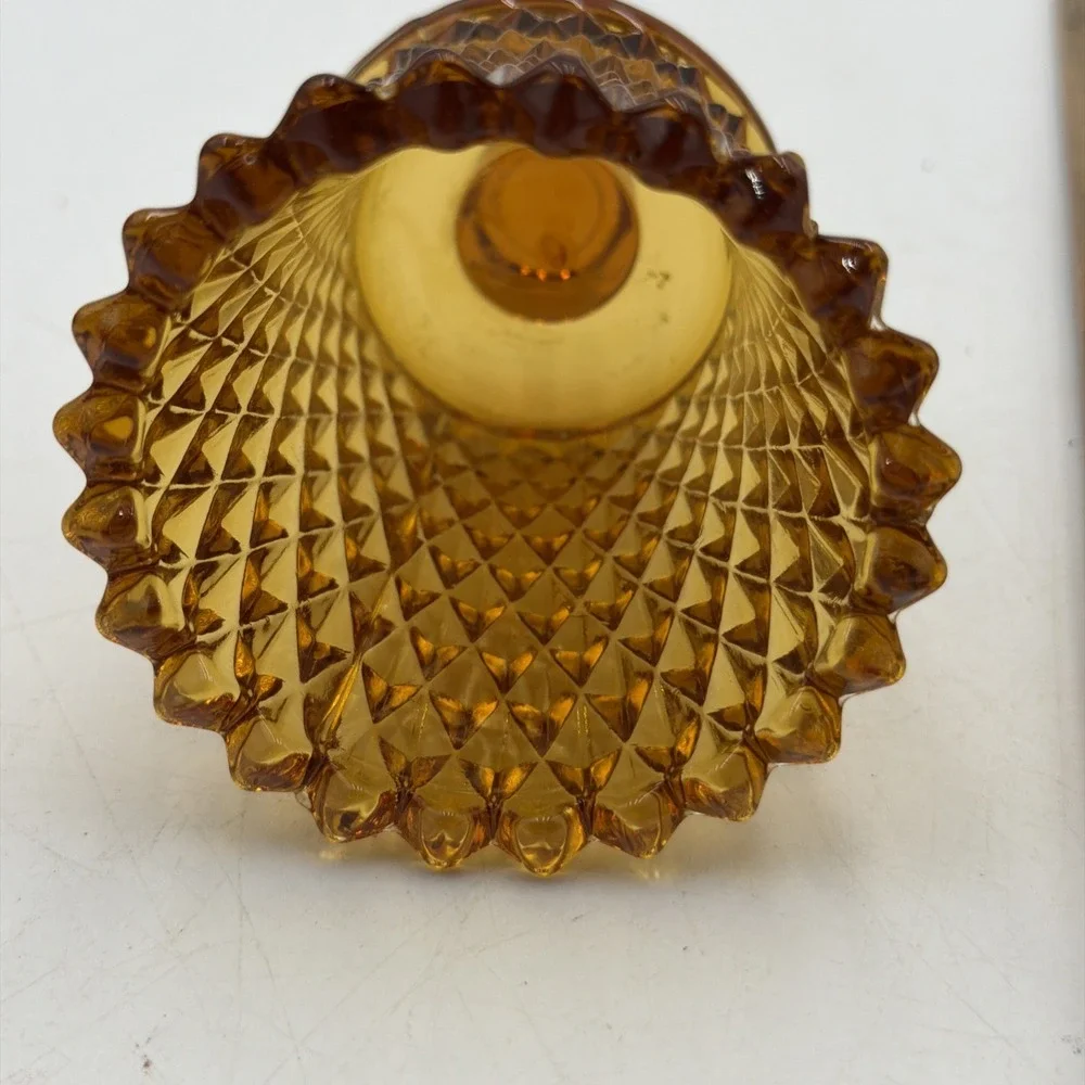 Vintage Homco Amber Diamond Point Glass Peg Votive Candle Holder
